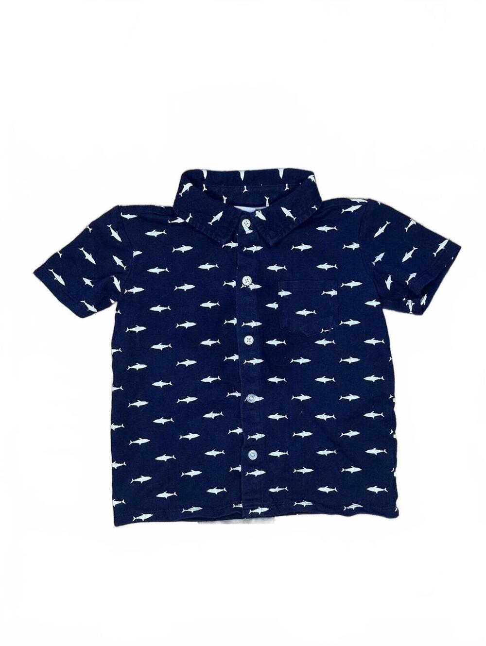 Andy & Evan Toddler 3T Navy Shark Print Short Sleeve Button-Up Shirt